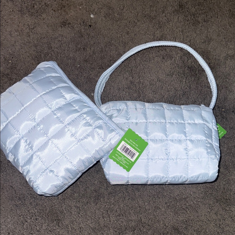Ashland Quilted Light Blue Shoulder Bag with Matching Pouch